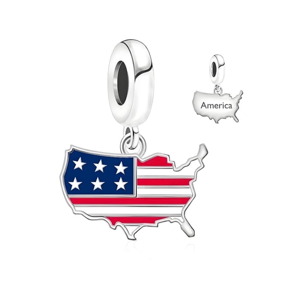 925 Sterling Silver American Flag Map Dangle Charm for Bracelet Charms Bangle Pendant Jewelry