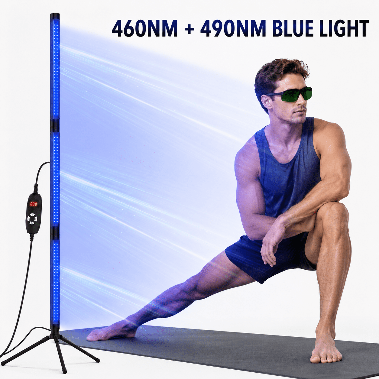 KTS Tanning Lamp for Home Use, 40W 168 LED Blue Light Therapy Lamp, 460nm/490nm, 3 Light Modes, 5 Brightness Levels, 5–30 Min Timer for Face and Body