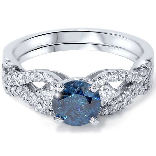 Pompeii 1 3/4ct Blue & White Diamond Infinity Engagement Ring Set 14K White Gold (G/H,I1)