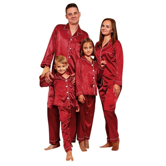 Family Christmas Pajamas Matching Sets Silk Satin Pajamas PJ's Solid Family Matching Sleepwear Nightwear Pants Set For Women Men Couples Women Men Red