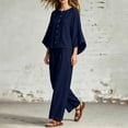 thumbnail image 5 of BRELIL Women Plus Size Two Piece Set Round Neck Batwing Sleeve Tops Wide Leg Pants Casual Loungewear Solid Boho Vacation Outfits Loose Travel Tracksuit, Navy 2XL, 5 of 7