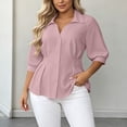 thumbnail image 2 of GERsome Womens Plus Size Button Down Shirts 3/4 Sleeve Collared V-Neck Trendy Pleated Tops Pink 4XL, 2 of 6