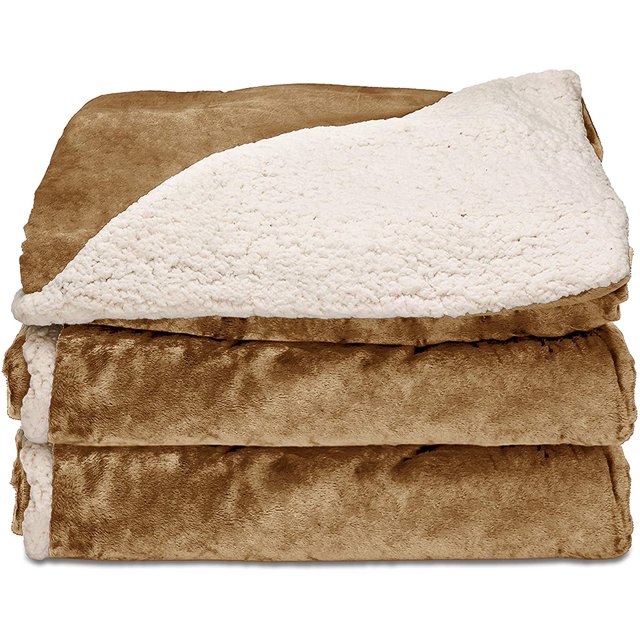 Couverture Chauffante / Réversible Sherpa/Royal Mink, 3 Réglages de Chaleur, Miel