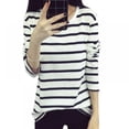 thumbnail image 4 of Feiona Women T-shirt Casual Top Black White Striped T-shirt Round Neck Long Sleeve for Spring Autumn Winter Basic, 4 of 5