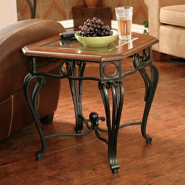 Aberdeen Traditional End Table, Dark Cherry, Metal & Glass Walmart