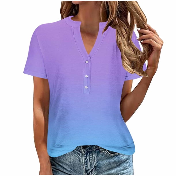 Camisetas de Verano para Mujeres Casual Camiseta con Cuello en V Botón Arriba Suelto, Camisetas de Mujer Casual para Primavera Verano