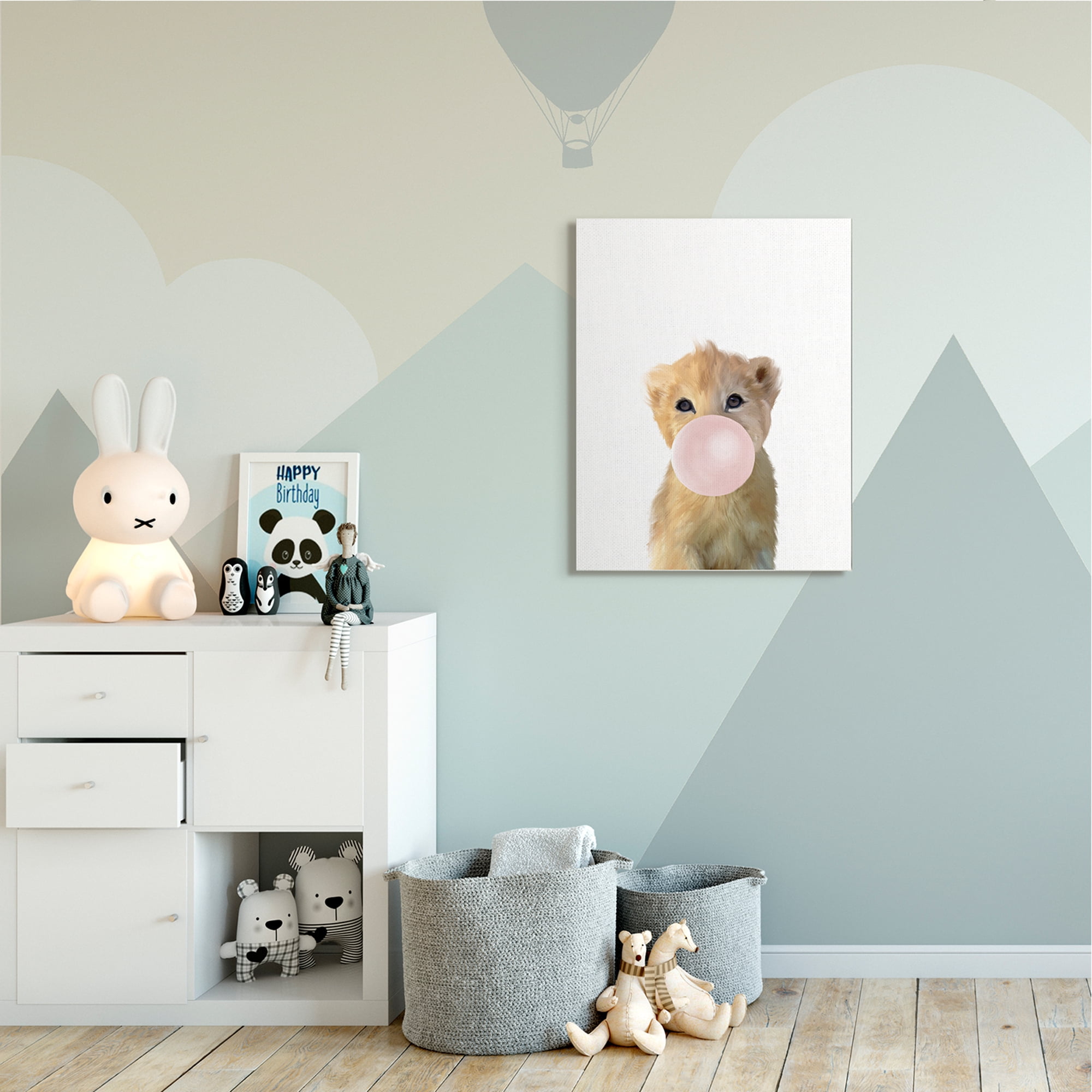 Stupell Industries Baby Lion with Pink Bubble Gum Jungle Animal Canvas Wall Art, 30 x 40, Design by Leah Straatsma