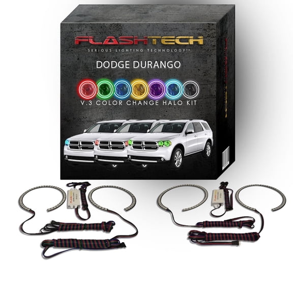 Flashtech RGB Multi Color Changing LED Halo kit for 2011-2013 Dodge Durango Headlights