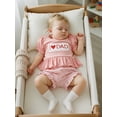 thumbnail image 6 of BemeyourBBs Toddler Baby Girl Summer Clothes Infant Baby Girl Fathers Day Outfit I Love Dad Letter Embroidered Ruffled Trim Short Sleeve T Shirt Tops and Pockets Plaid Shorts 2 Pcs Set, 6 of 9