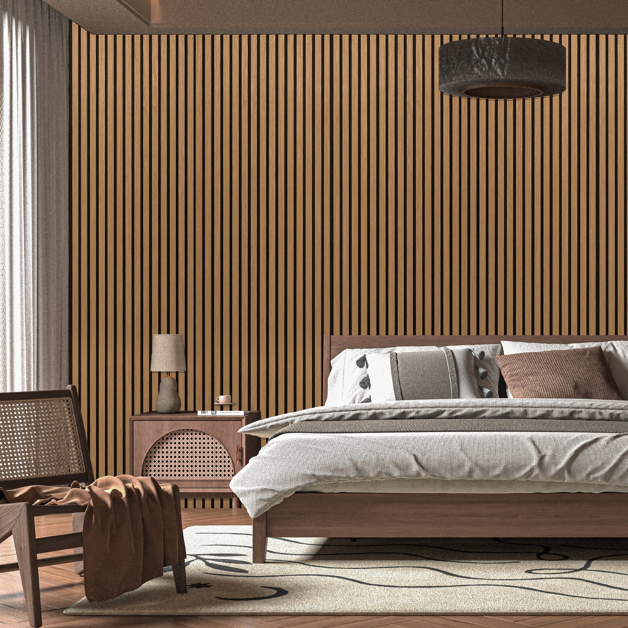 2PCS 24''x94.5'' Wood Slat Acoustic Wall Paneling for Interior and Ceiling Decor,31Sq.ft,Teak