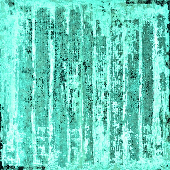 Ahgly Company Machine Washable Indoor Square Oriental Turquoise Blue Industrial Area Rugs, 5' Square