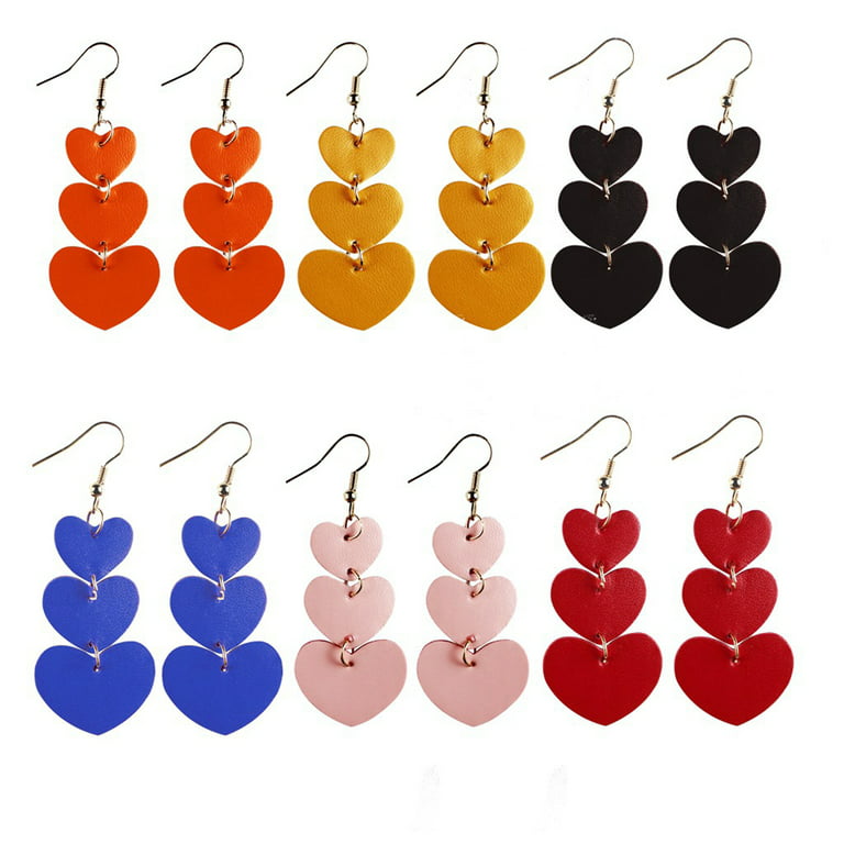 Love Heart Layers Leather Valentine's Day Earrings Girl Teardrop Holiday  Jewelry