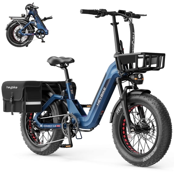 Heybike Ranger 3.0 Pro 90-Mile Folding Electric Bikes for Adult, 20"x4.0" Fat Tire Ebike with Full Suspension, Smart TFT Display & NFC/APP Controlled, Blue