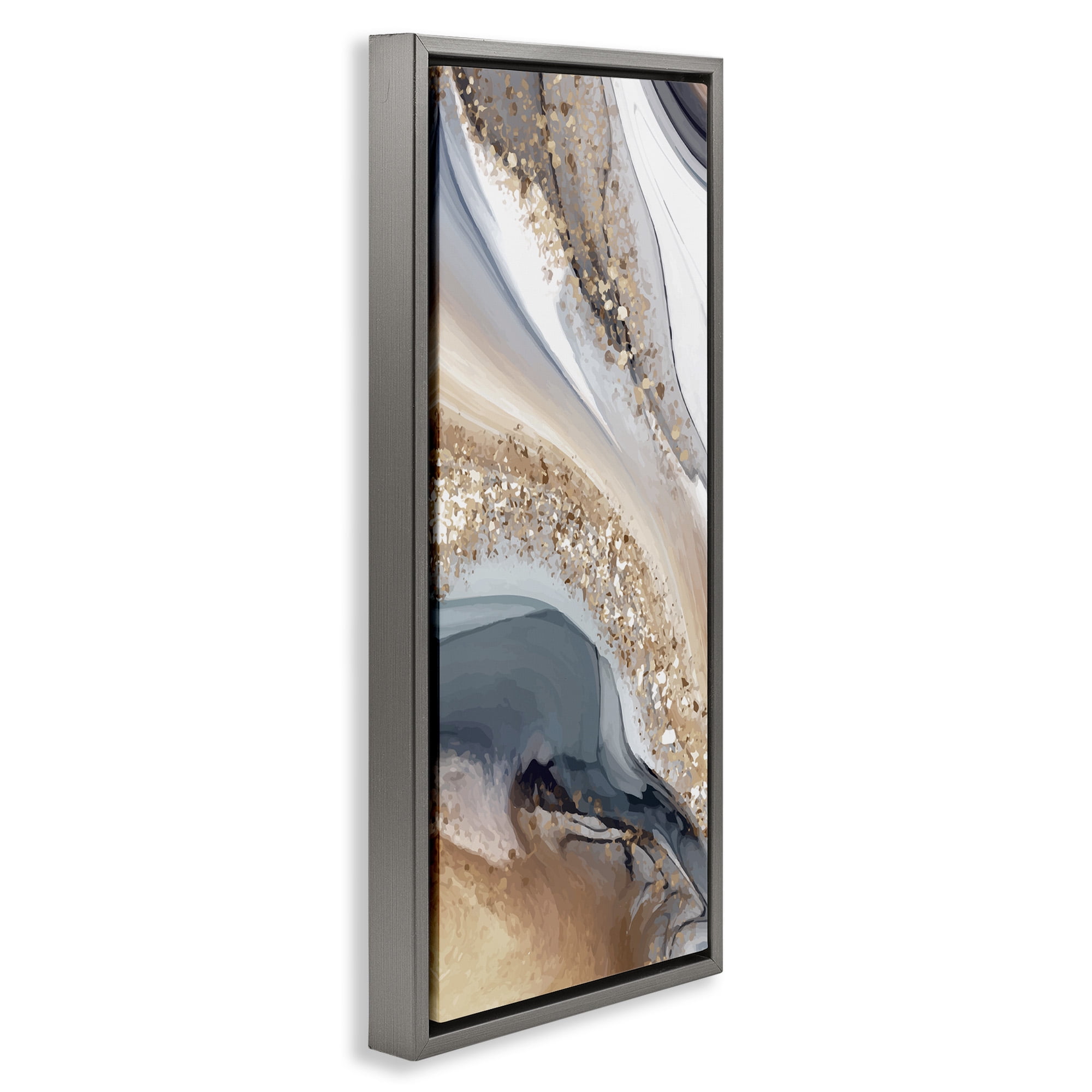 Stupell Industries Glam & Grey Waves Abstract Painting Gray Floater Framed Canvas Art Print Wall Art, 11 x 25