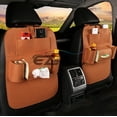 thumbnail image 5 of Brown Car Seat Back Storage Bag Organizer synthetic leather iPad iPhone Holder, 5 of 7