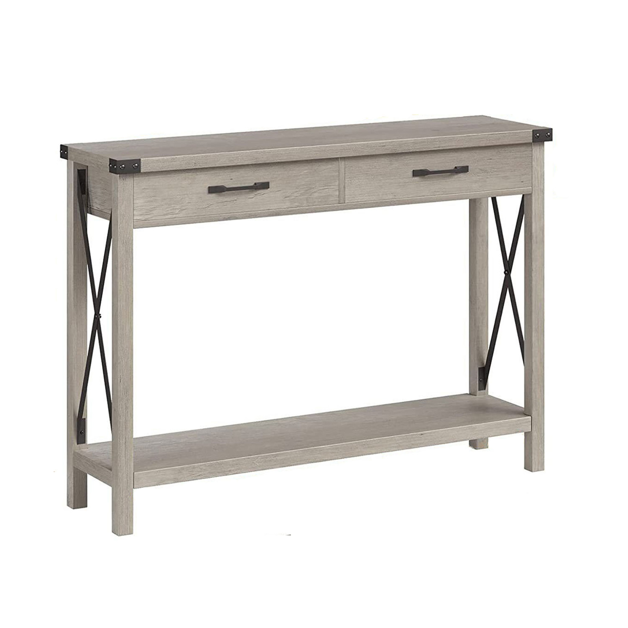 Idealhouse 43 In. Grey Rectangle Wood Top Console Table With 2 Tiers ...