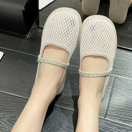 

NEGJ Ladies Shoes Summer Mesh Hollow Out Breathable Fashion Rhinestone Shallow Flat Casual Shoes