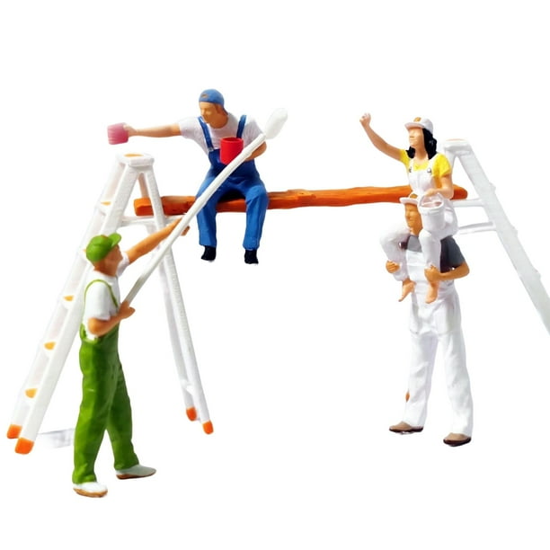 Figura decorativa a escala 1/87: escenas en miniatura de Tiny People para proyectos de trenes en miniatura. con portaescaleras