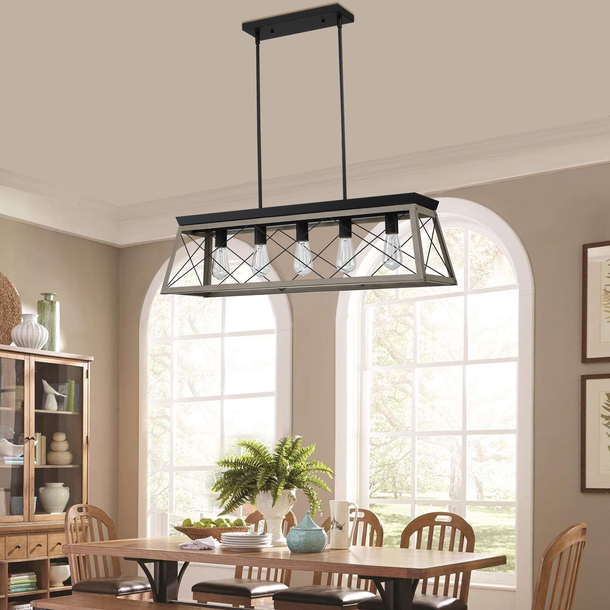 5Light Rectangle Farmhouse Pendant Lighting for Kitchen Island Light