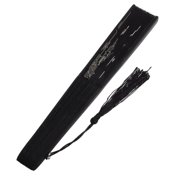 SEWCHICS Vintage Black Folding Hand Fan for Women, Portable and Cloth Fan for Dance, Decor, Photography Accessories