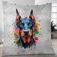 thumbnail image 4 of Watercolor Drip Doberman Pinscher Pop Art Colorful Portrait Artwork Quilt Blanket Doberman Dog Lover Gifts Cozy Comforter Throw Blanket - 01009, 4 of 5