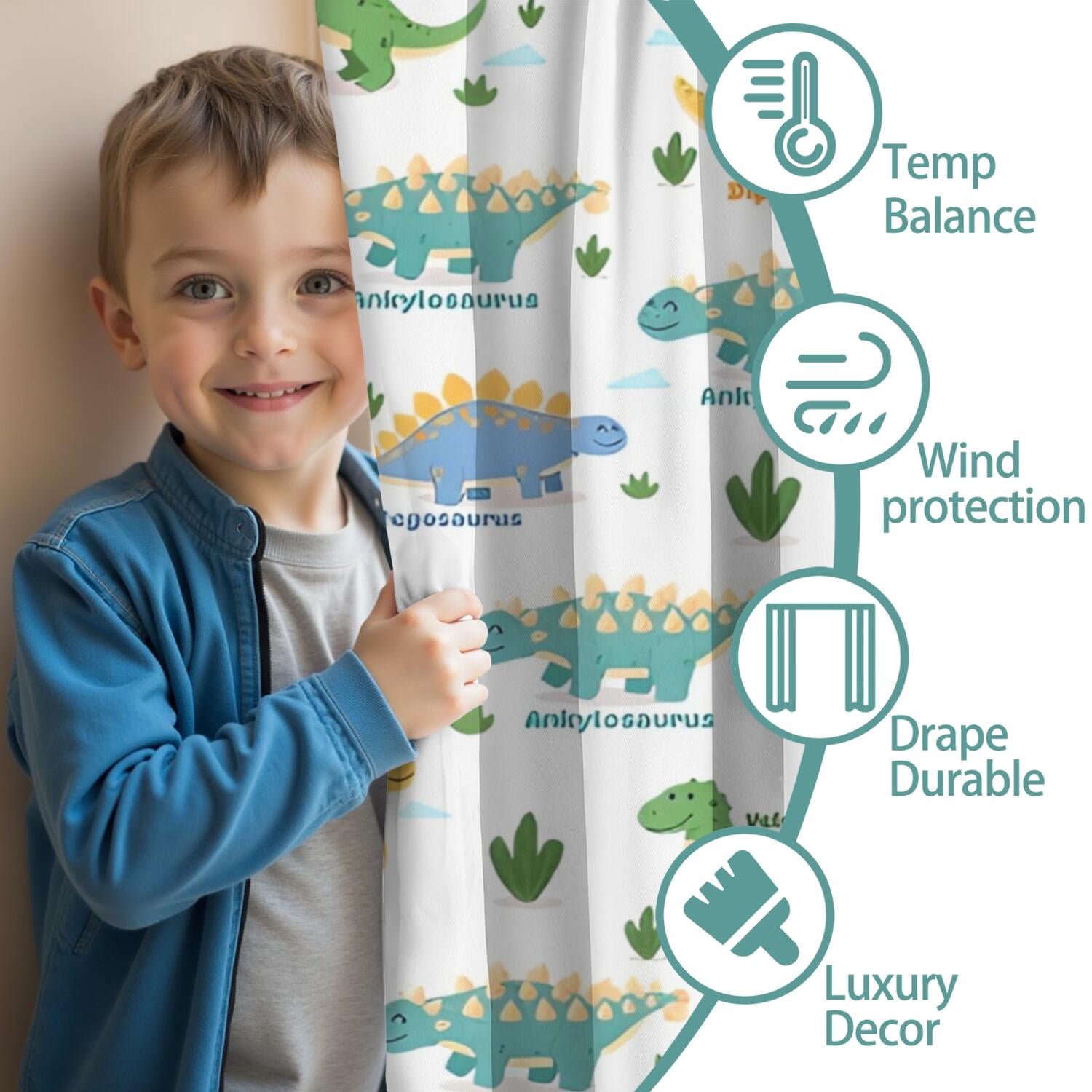 Blackout Kids Curtains,Green Dinosaurs Cacti Pattern Childrens Insulated Curtains Set Of 2,Bedroom Essentials,Toddler Room Decor 42"x84"