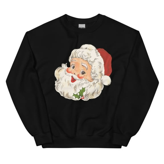 Retro Santa Sweatshirt, Cute Christmas Santa Sweater (Black, S)
