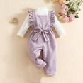 thumbnail image 5 of Kids Girl 2 Piece Outfit - Purple Plaid Turtleneck Long Sleeve Top & Overall Jumpsuit, Soft Stretch Skin-Friendly Casual Cute Set for 6M-4T,Size 6-9 Months, 5 of 8