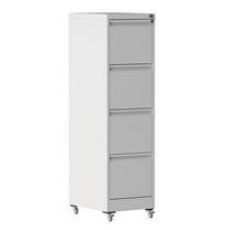 4 Drawer Metal Locking Vertical File Cabinet on Wheels  Heavy-Duty Lockable Cabinet for Home & Office, Black, 17.71"D*15.16"W*52.28"H,White