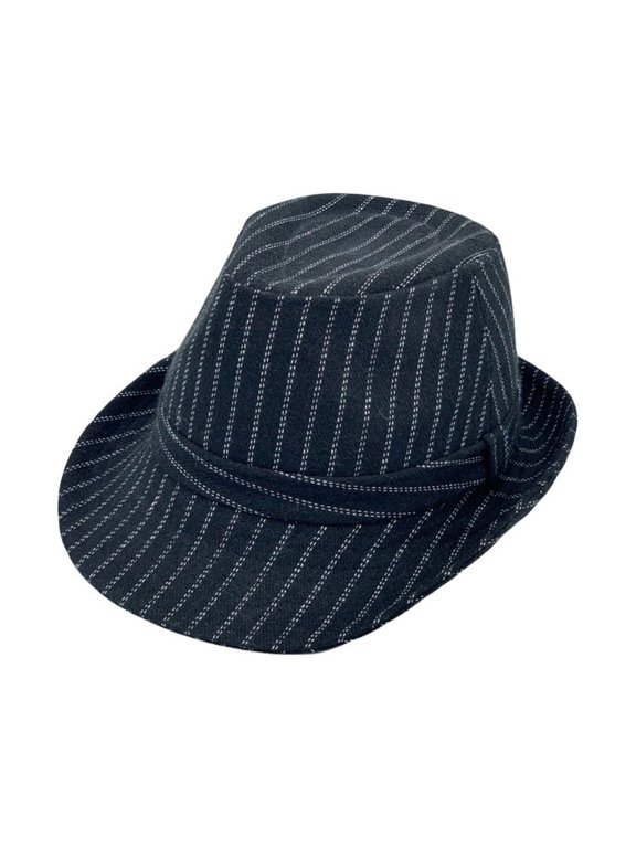 Pinstripe Pattern Fedora Hat Classic Wool Trilby Short Brim Cap LD61544 (Black)