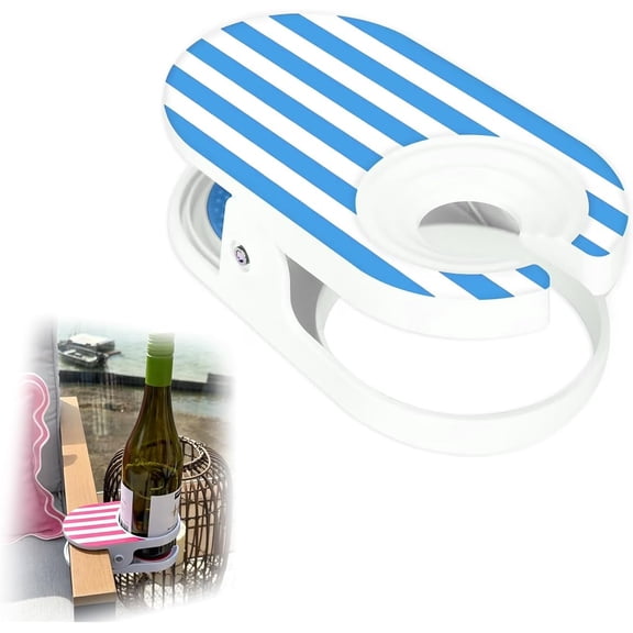 Clip On Drink Holder – Adjustable Cup Holder for Chair, Beach Cup Holder for Patio Furniture, Portable Bottle Holder for Pool Balcony, Pink White Striped Pink