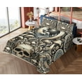 thumbnail image 4 of Ambesonne Gothic Art Fitted & Top Sheet Set with Shams, Mushroom Skulls Motifs, Eggshell and Charcoal Grey, 4 of 5