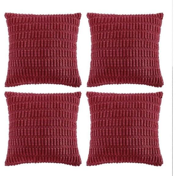 Pack of 4 Decorative Cushion Covers 18x18 Inch Soft Boho Pillow Covers Chenille Burgundy