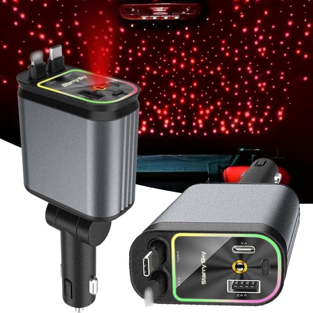 Cargador Retráctil Para Coche 4 En 1 Cargador Retráctil Para Coche 4 En 1 A Prueba De Estrellas Cargador Rápido Para Teléfono Móvil 4 En 1 Cargador Retráctil Y Usb Para Coche Luz Nocturna En Forma D