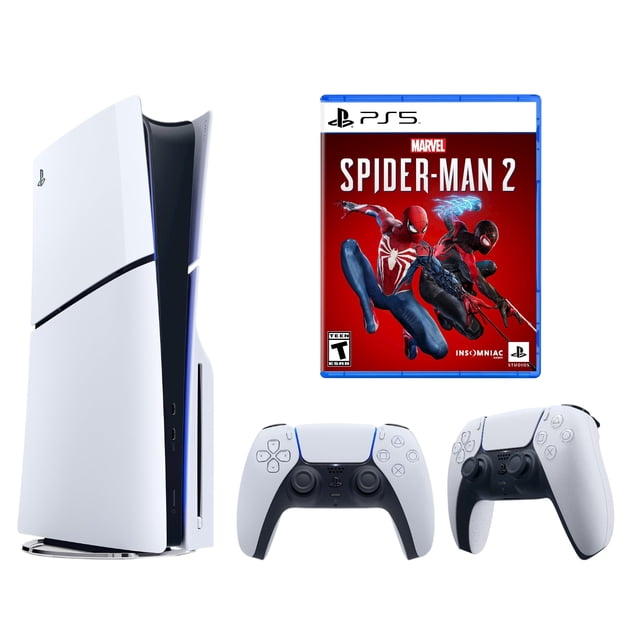 Consola Sony PlayStation 5 Slim (1TB, Disco) con Videojuego Marvel Spider-Man 2 y Control Inalámbrico DualSense Extra (Blanco)
