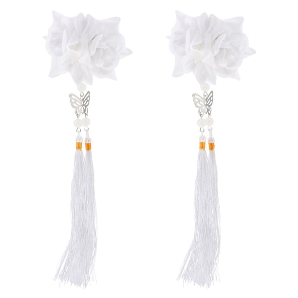 2 pinzas para el pelo con borlas de Fbaric, accesorios chinos para el cabello Blanco