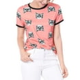 thumbnail image 6 of INSPIRE CHIC Women's Short Sleeve Contrast Cartoon Cats Pet Print Tee Ringer T-Shirt Tops M Coral Pink, 6 of 7