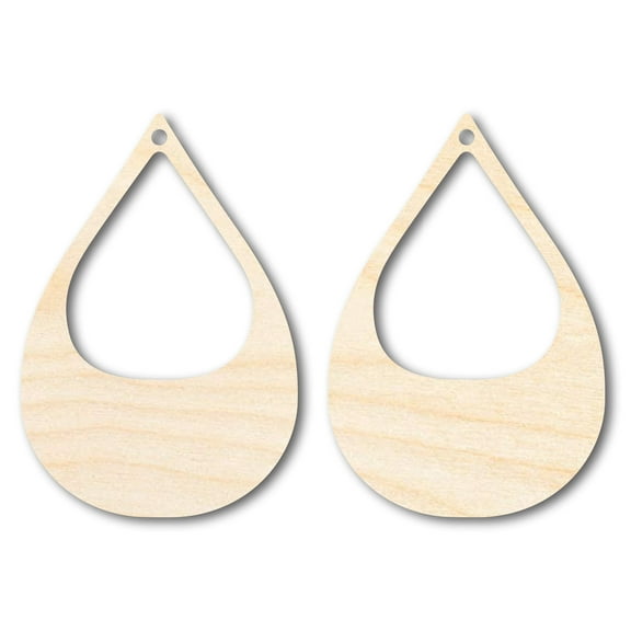 Unfinished Wood Hollow Teardrop Earring Blank Pair - DIY Jewelry Craft - Available in 1" to 3" 3" / 1/4" / 24 Pairs (48 Pieces)