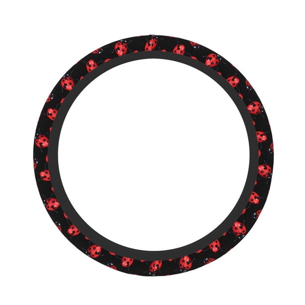 Fotbe Beautiful Red Ladybug Funda para Volante Universal de 15 pulgadas, Accesorios para Auto para Hombre y Mujer, Protector de Volante Cómodo para SUV y Sedán