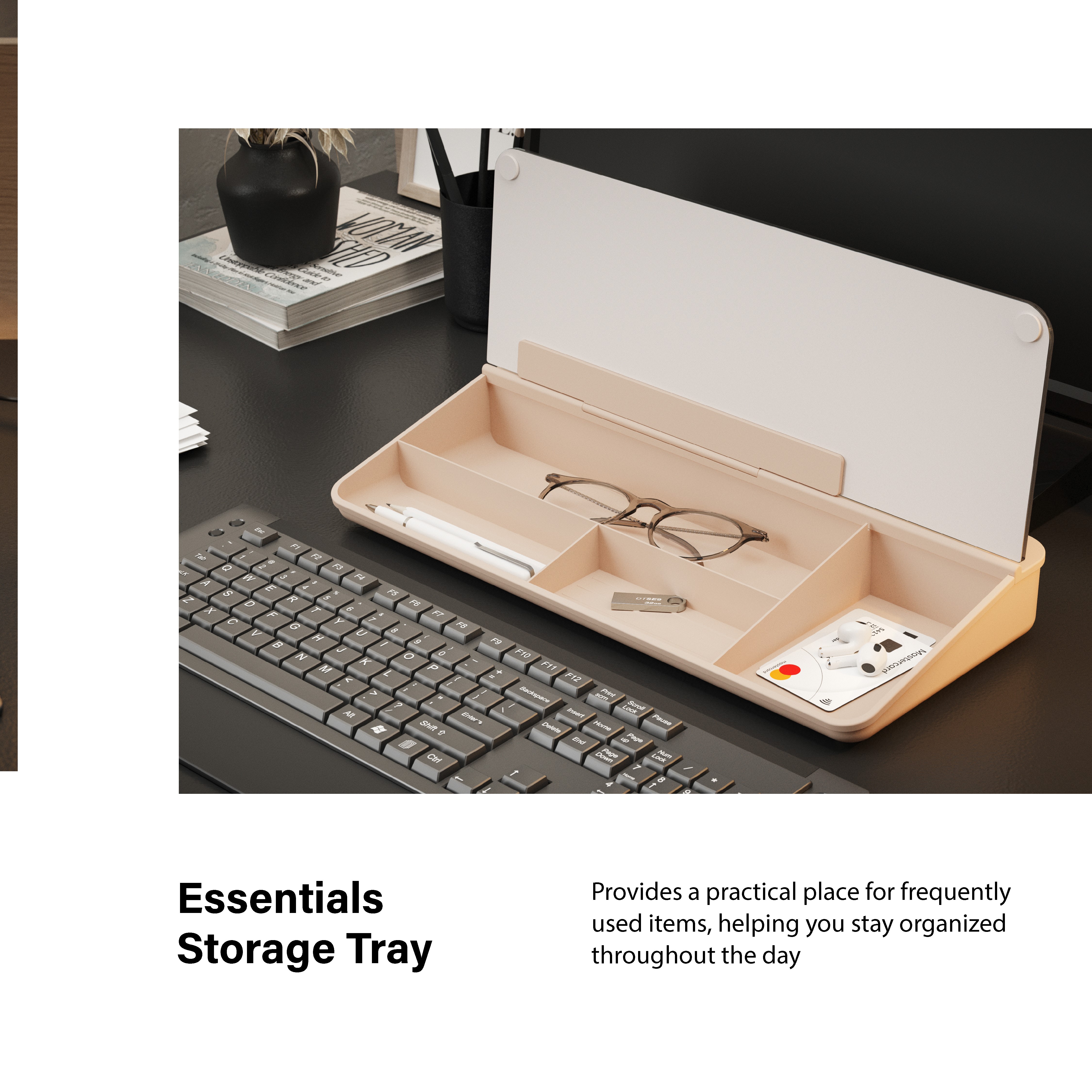 Incipio Desktop Memo Board with Flip-Up Storage, Brown photo 5