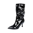 thumbnail image 2 of Taylonsss Women's Fashionable Pointed Toe Mid-Calf Boots with Patent Leather Finish and Comfortable Heel for Winter Versatile Slouchy Design for Day to Night Wear, 2 of 8
