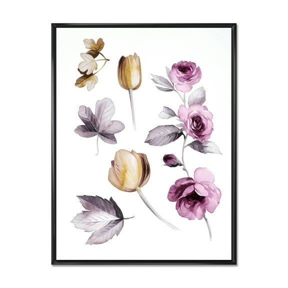 Designart 'Orange and Pink Wildflowers' Traditional Framed Canvas Wall Art Print