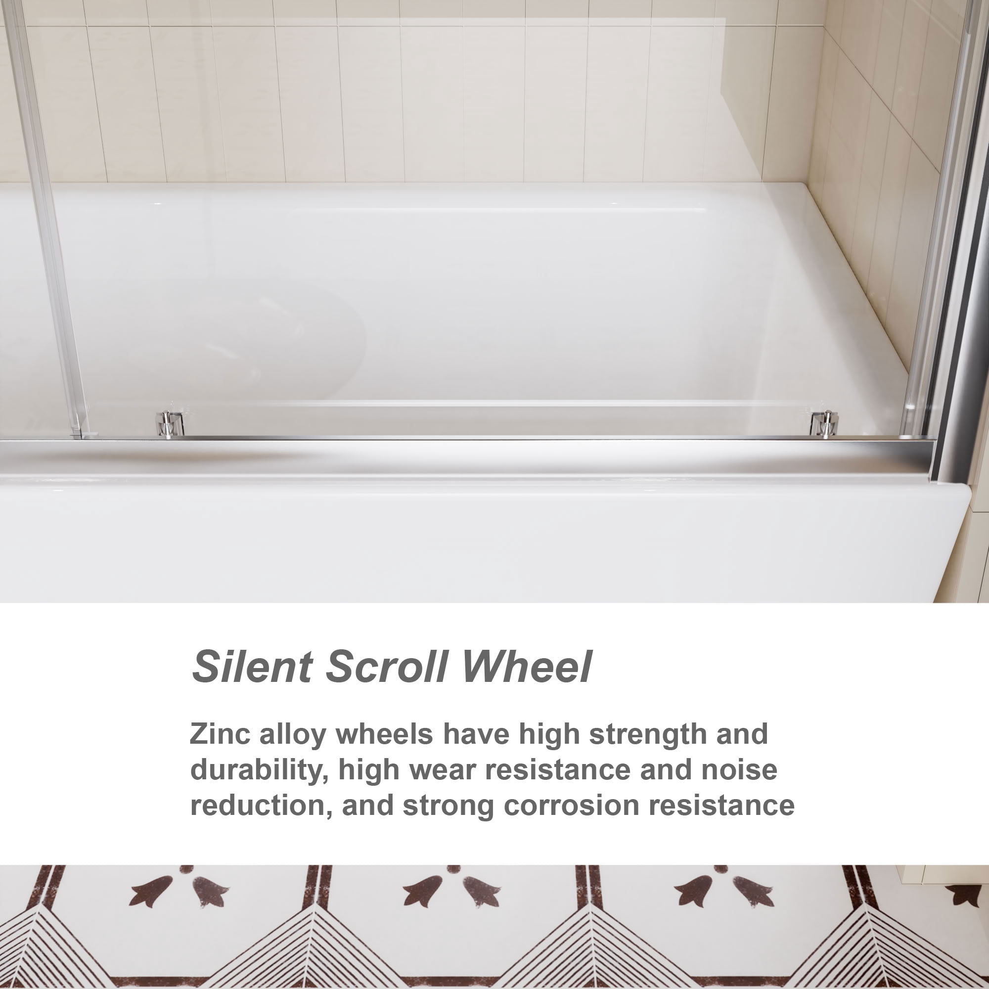 MAYEERTY Single Sliding Bathtub Door, 1/5" Tempered Glass with Stainless Steel Handle, Silent Sliding & Waterproof