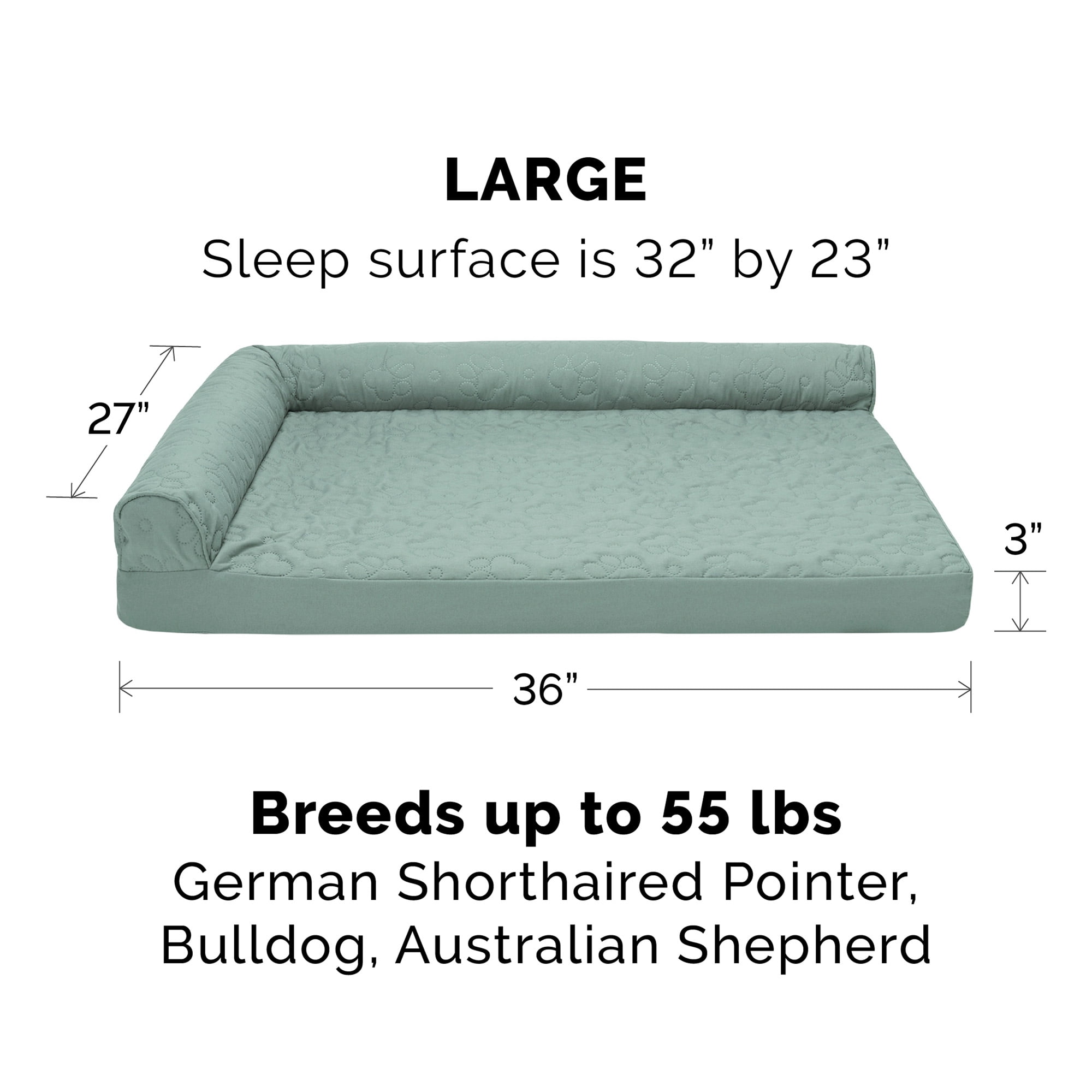 FurHaven Pet Products | Paw-Quilted Deluxe L-Chaise Full Support Solid Orthopedic Sofa Pet Bed for Dogs & Cats - Iceberg Green, Large