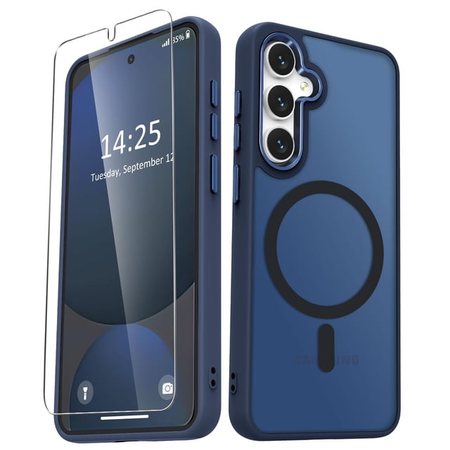 Funda para teléfono YENAPOON, magnética mate, con protector de pantalla para Samsung Galaxy S24 FE, color azul marino