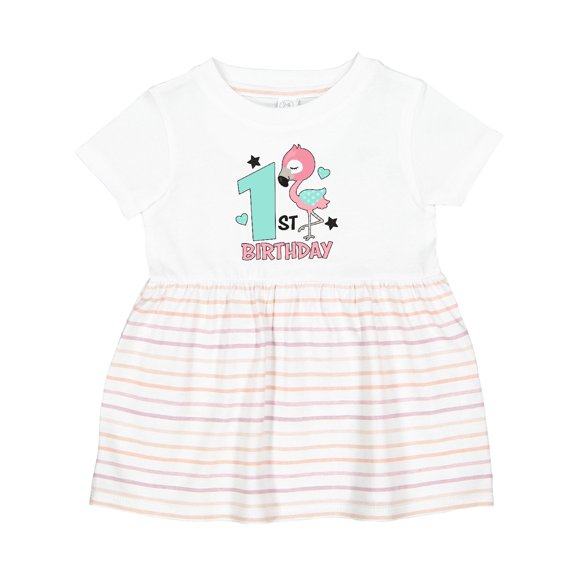 Inktastic 1st Birthday with Flamingo Stars and Hearts Girls Baby Dress