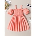 thumbnail image 3 of Coduop Kids Baby Girls Princess Sling Dress Short Sleeve Off Shoulder Birthday Party Fluffy Dress, 3 of 7