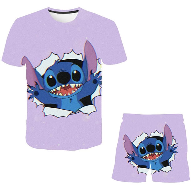 Niñas verano niño niñas Disney Stitch ropa 2 uds trajes niños ropa para niñas chándal traje para niñas niños ropa 14T Gao Jinjia LED