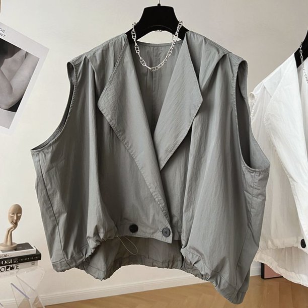-Chaleco Harajuku sin mangas para mujer, chaqueta de gran tamaño, estilo japonés años 2000, Vintage, protector solar, ropa de calle de hip hop, gris, Y2k