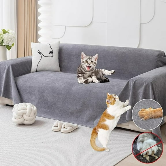 Cat Scratch Furniture Protector - Anti-Slip, Waterproof Sofa Cover to Keep Cats Off, Pet-Friendly Couch Protectors for 3 Cushion Couch, Gray Anti-Scratch Couch Cover for Pets and Kids 118"X71"